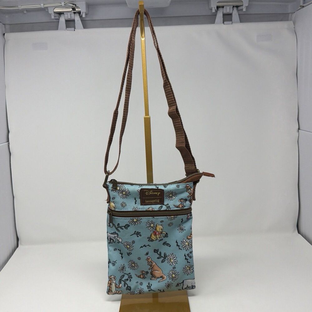 Loungefly Disney Winnie The Pooh Sketch Daisies Blue Passport Crossbody Bag
